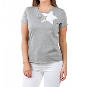 NEW SUZY T women's bett double star top in light grey